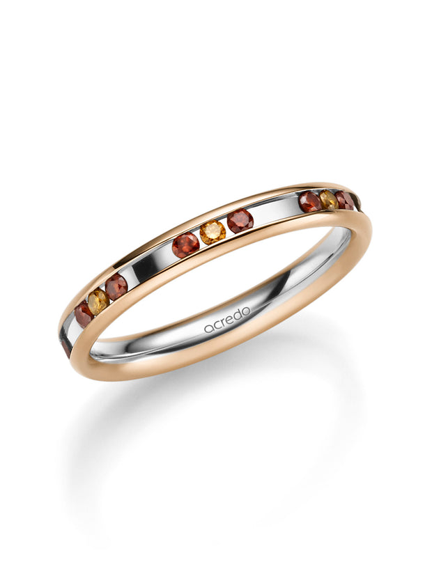 14K Rose & Palladium Grey Gold Band with Cherry Red & Cognac Diamonds Lt. 1/2 ct. tw. Natural colored Diamonds